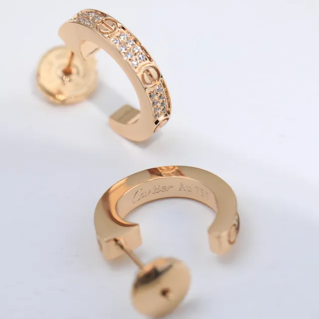 Cartier Juste un Clou Créoles Plates Pavé-Set Cristaux Argent et Or 5