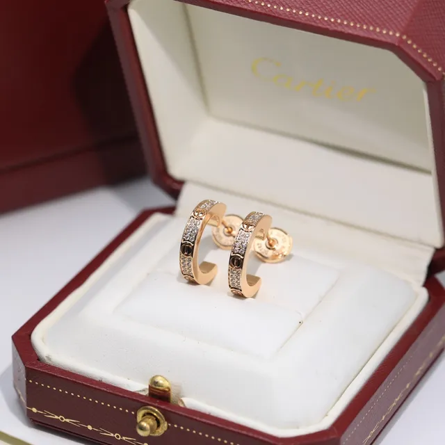 Cartier Juste un Clou Créoles Plates Pavé-Set Cristaux Argent et Or 8