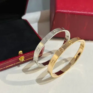 Cartier Love Bracelet Polished Silver and Gold Tone Hinged Screw-Motif Bracelets