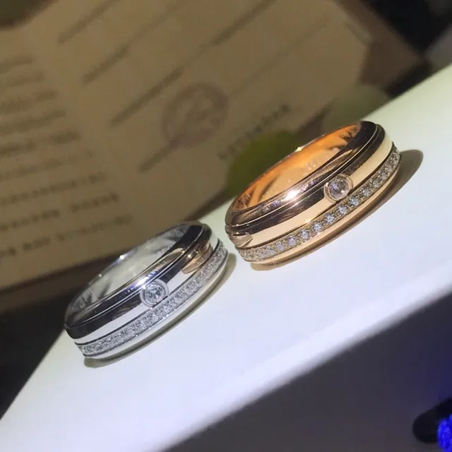 Cartier Love Ouro Prata Empilhadas Dupla-Banda Pavé-Set Canal Lateral Anel 4
