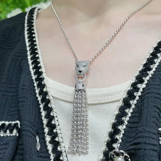 Cartier Panthère de Cartier Tassel Necklace Silver and Gold Tone Necklaces 8