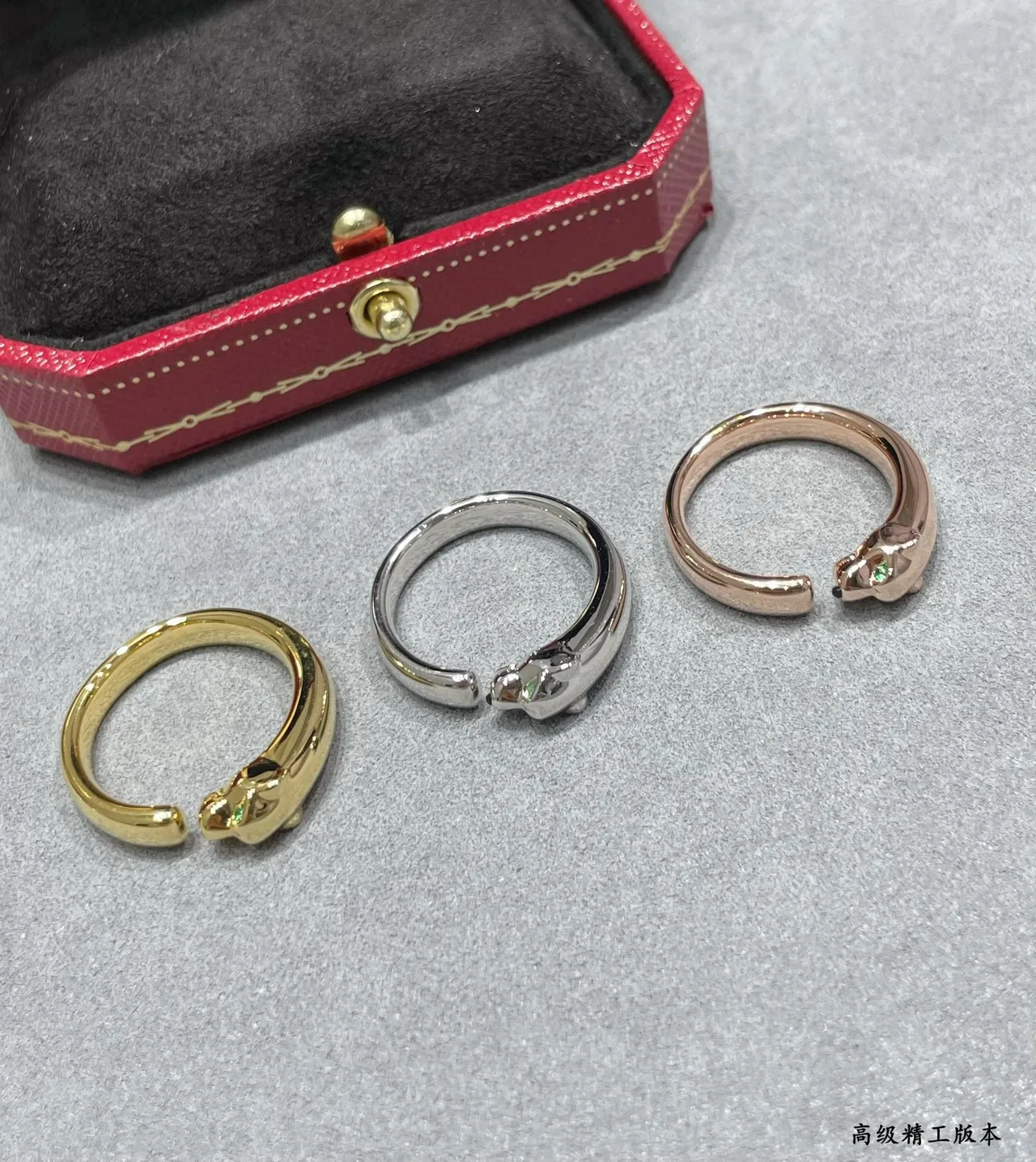 Cartier Panthère خاتم ذهبي فضي نقش رأس الفهد مفتوح قابل للتعديل 2