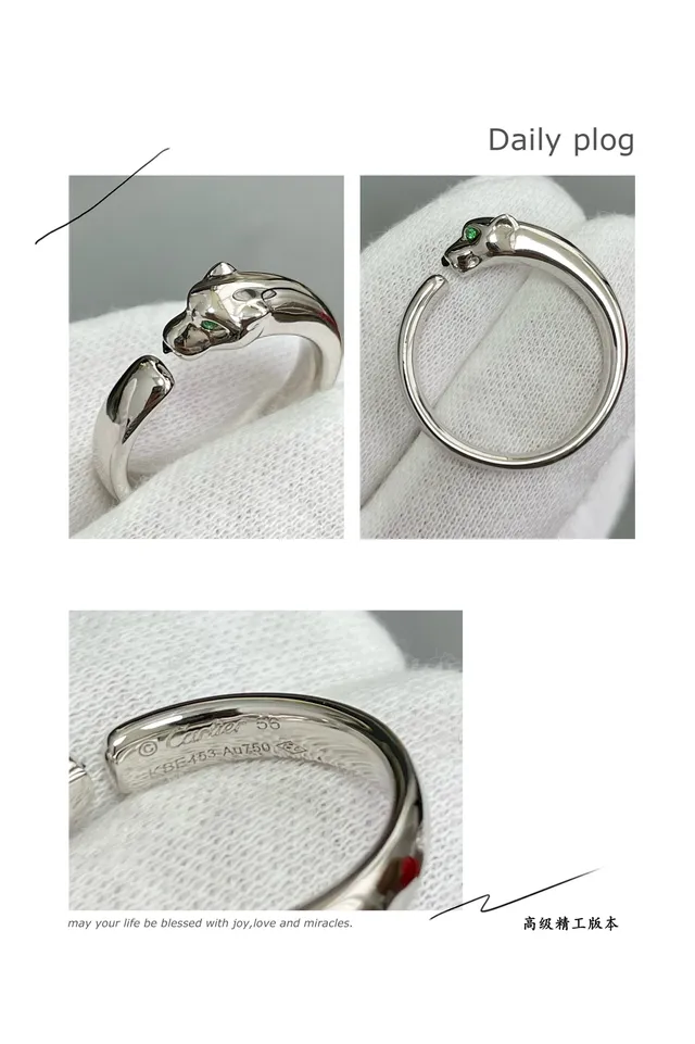 Cartier Panthère خاتم ذهبي فضي نقش رأس الفهد مفتوح قابل للتعديل 3