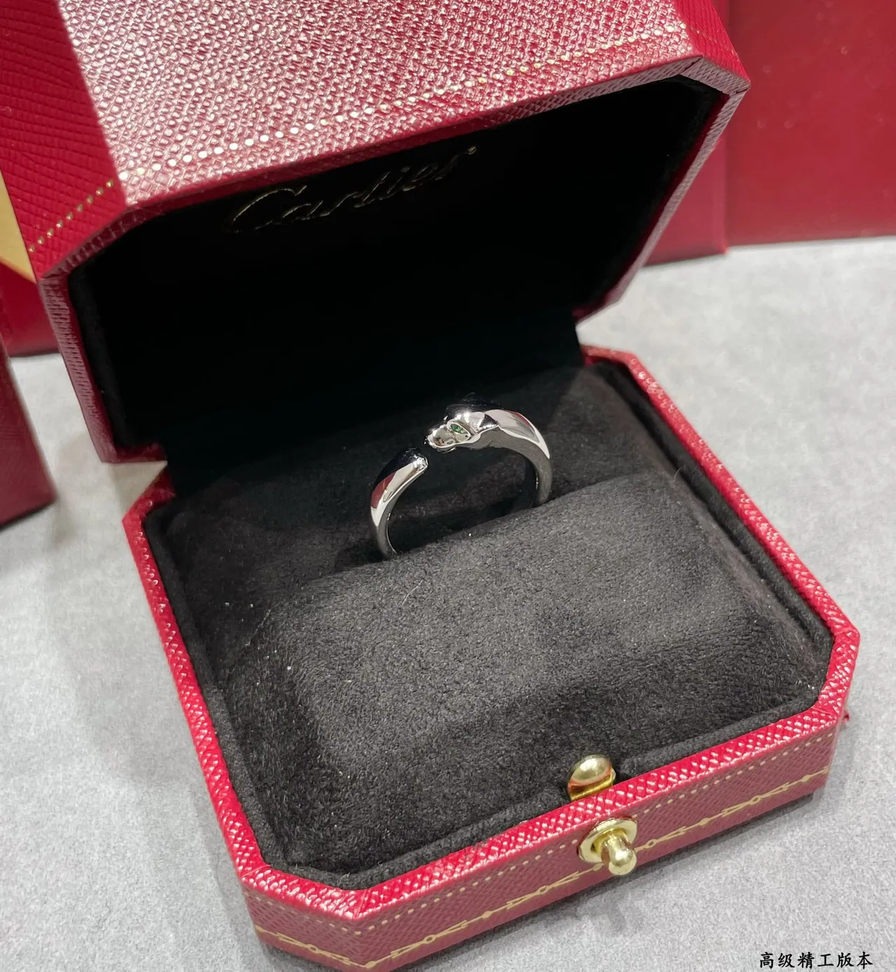 Cartier Panthère خاتم ذهبي فضي نقش رأس الفهد مفتوح قابل للتعديل 7
