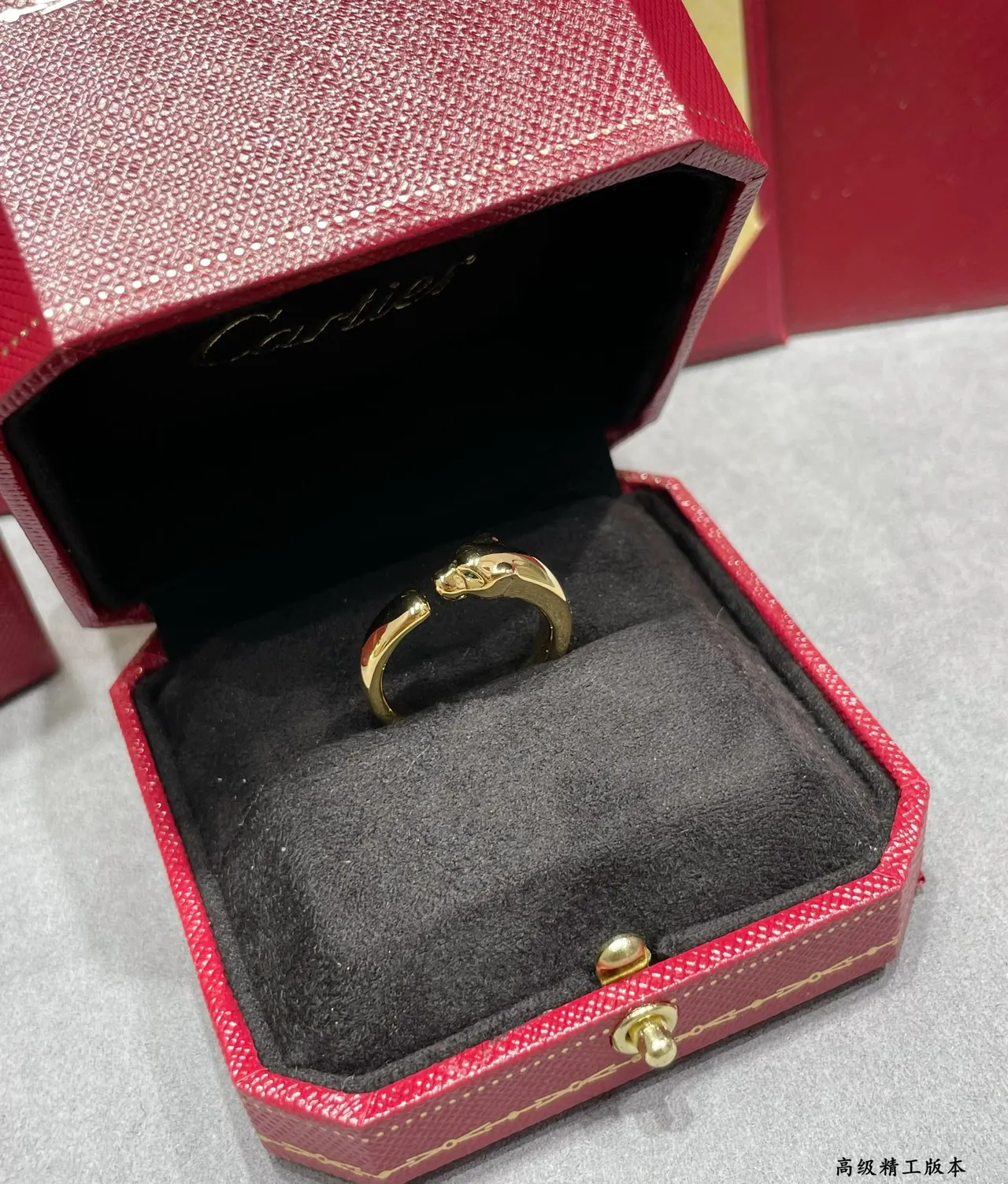 Cartier Panthère خاتم ذهبي فضي نقش رأس الفهد مفتوح قابل للتعديل 8