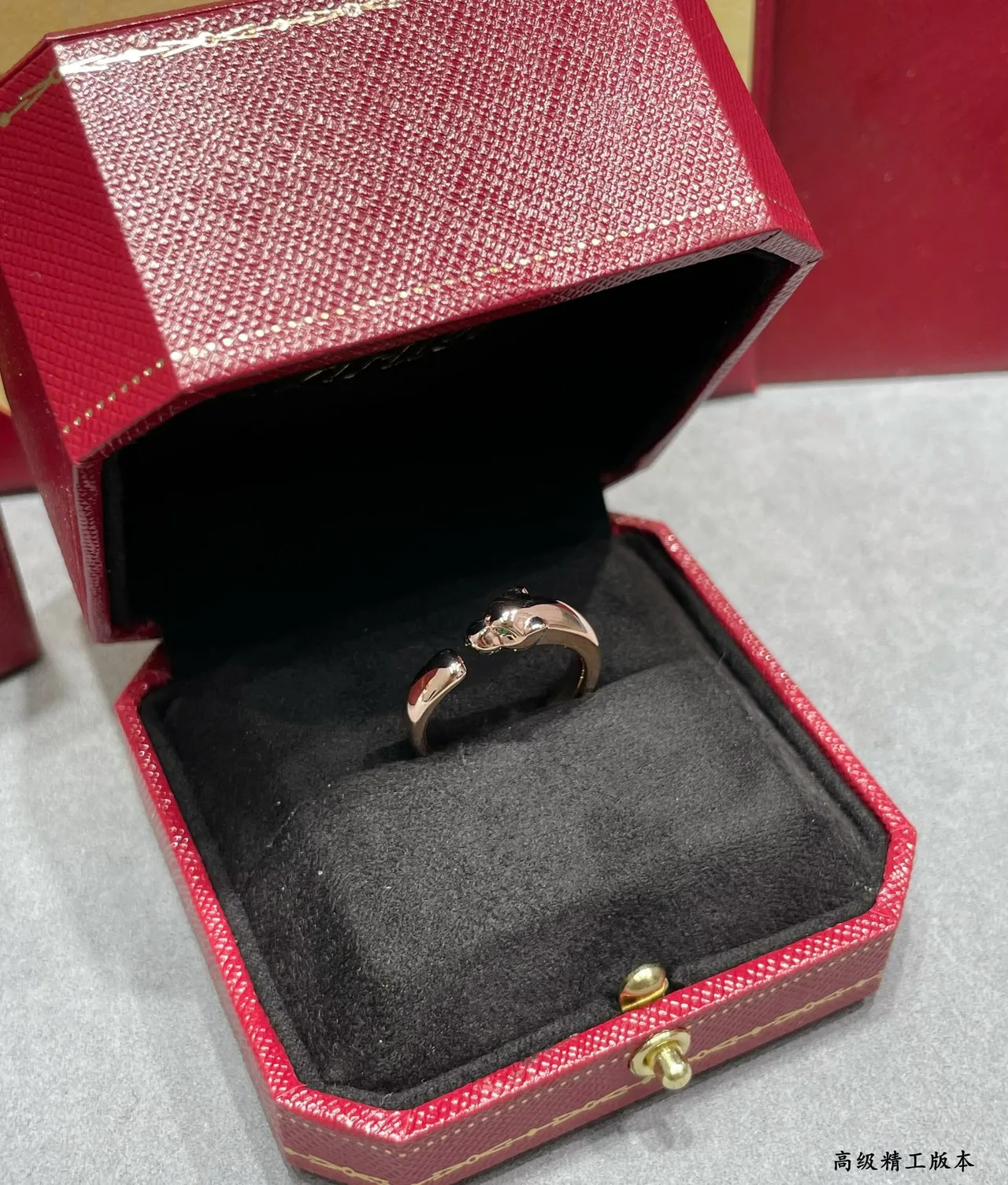 Cartier Panthère خاتم ذهبي فضي نقش رأس الفهد مفتوح قابل للتعديل 9