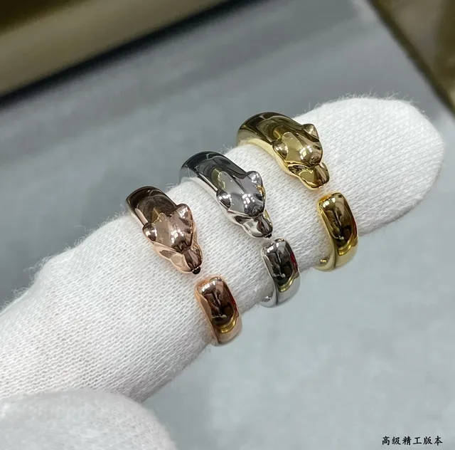 Cartier Panthère خاتم ذهبي فضي نقش رأس الفهد مفتوح قابل للتعديل 4