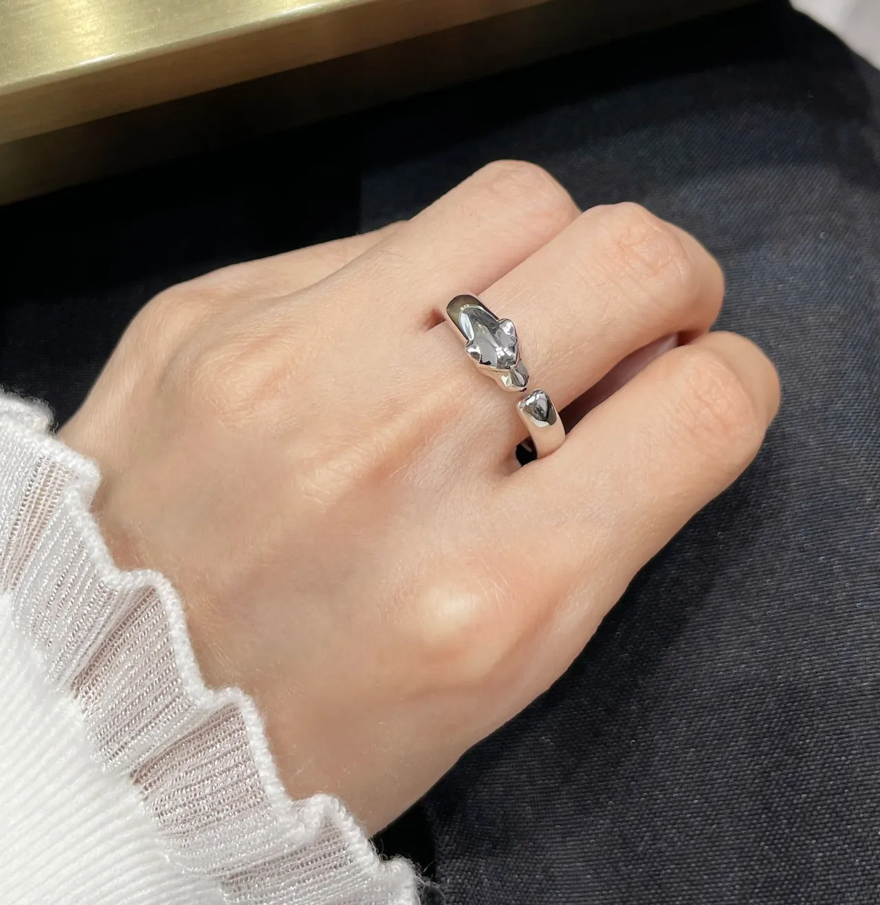 Cartier Panthère خاتم ذهبي فضي نقش رأس الفهد مفتوح قابل للتعديل 6