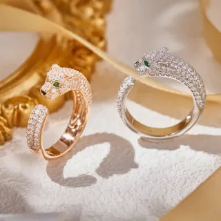 Cartier Panthère Panther Head Pavé Diamond Emerald Eye Open Ring