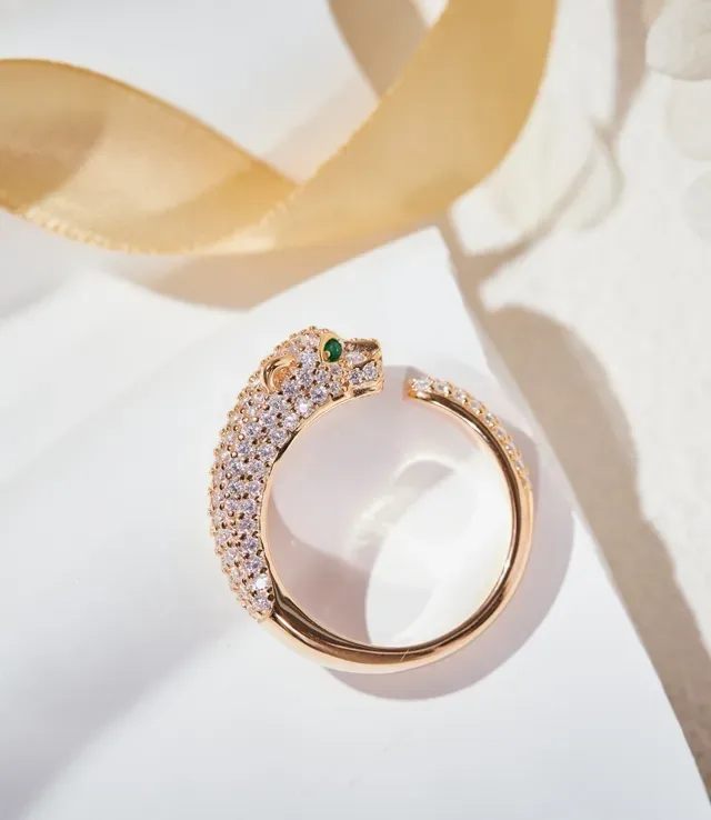 Cartier Panthère Tête de Panthère Diamants Pavé Œil d'Émeraude Bague Ouverte 5