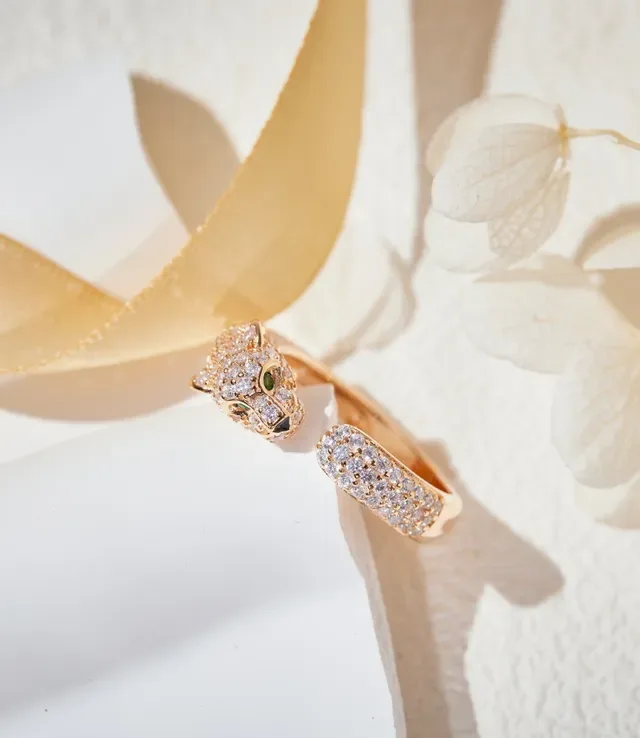 Cartier Panthère Tête de Panthère Diamants Pavé Œil d'Émeraude Bague Ouverte 6