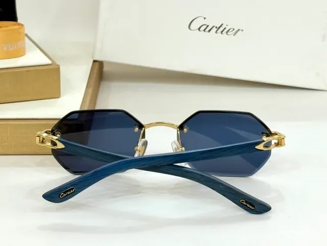 Cartier Rimless Octagonal Blue Wood-Effect Sunglasses 1