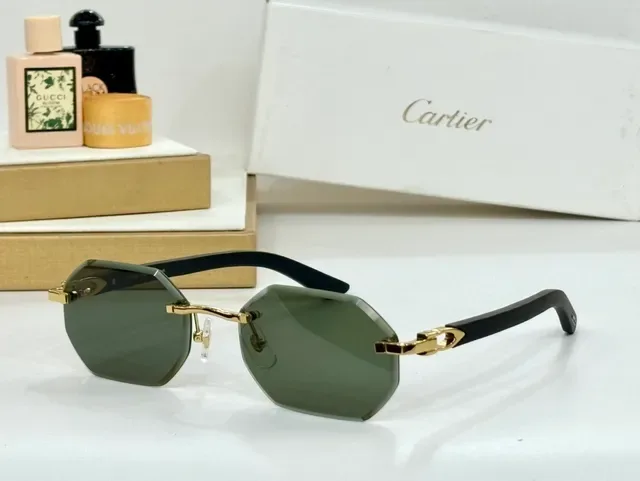 Cartier Rimless Octagonal Blue Wood-Effect Sunglasses 6