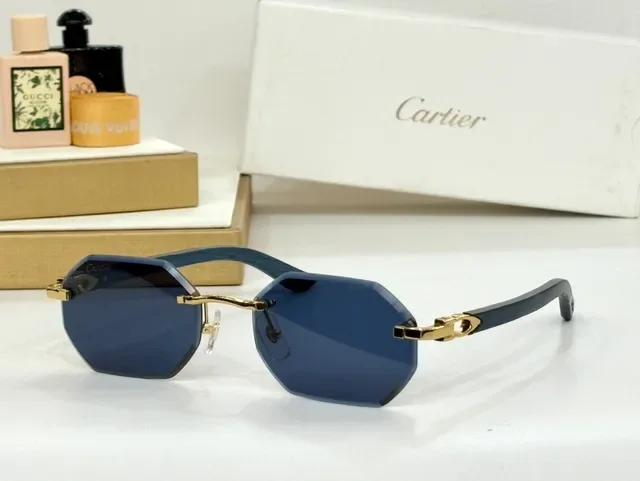 Cartier Rimless Octagonal Blue Wood-Effect Sunglasses 8