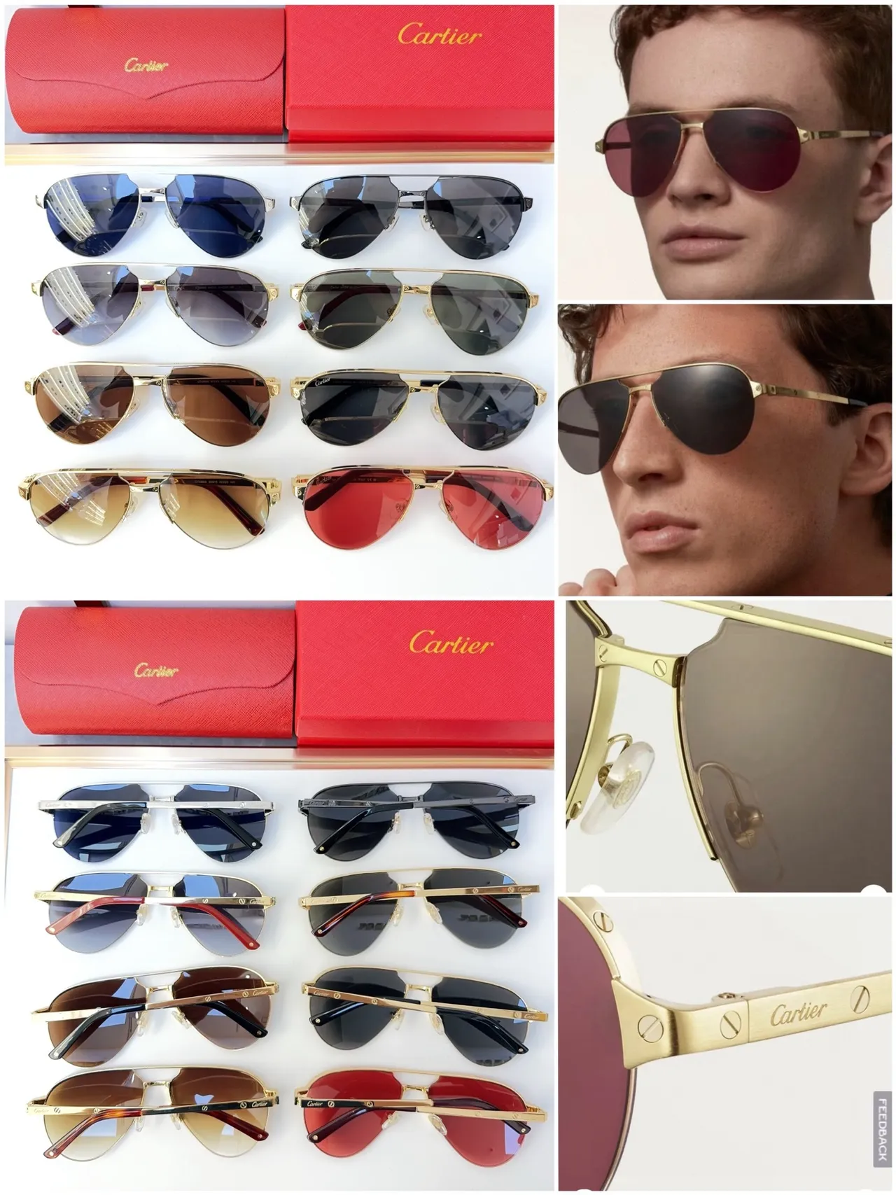Cartier Santos de Cartier Lunettes de Soleil Aviateur Doré 2