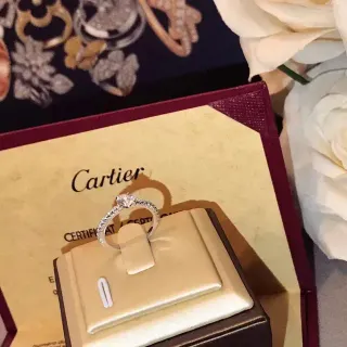 Cartier Silver Transparent Solitaire Center Stone Pavé-Set Band Ring