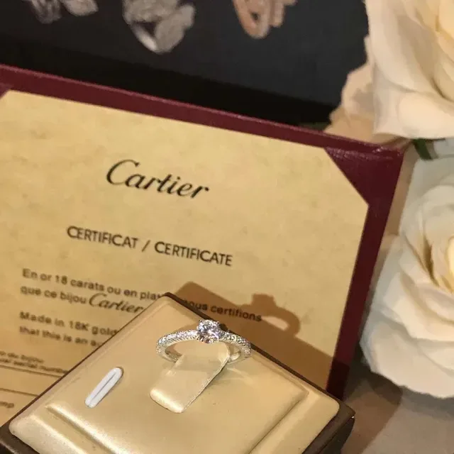 Bague Cartier Argent Transparente Solitaire Pierre Centrale Pavé 9