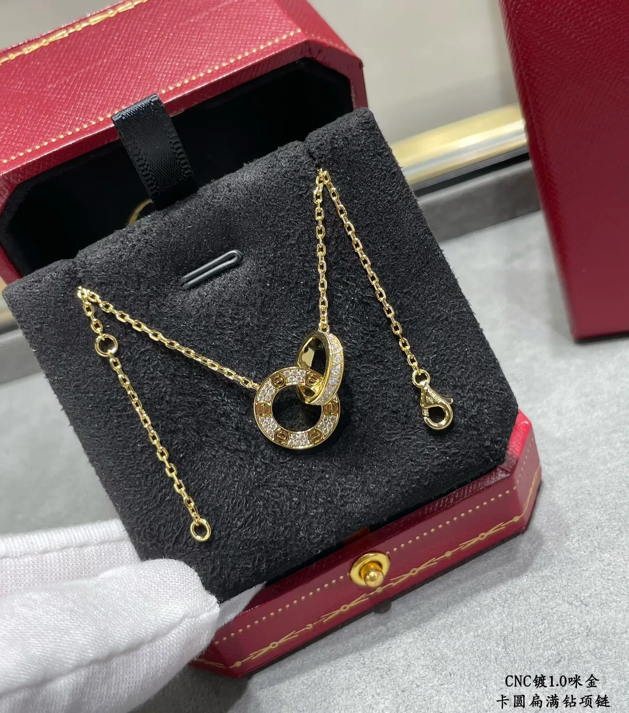 Cartier Trinity-Inspired Pavé Diamond Interlocking Circle Necklace 5