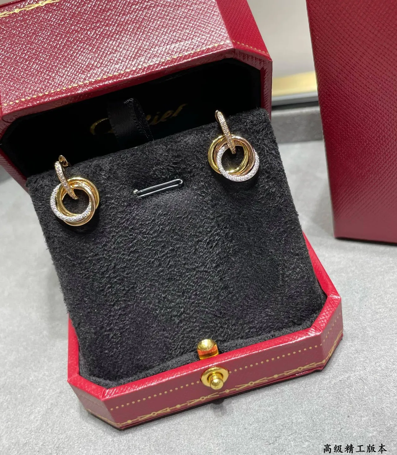 Cartier Trinity Triple Interlocking Hoop Pavé Earrings 3