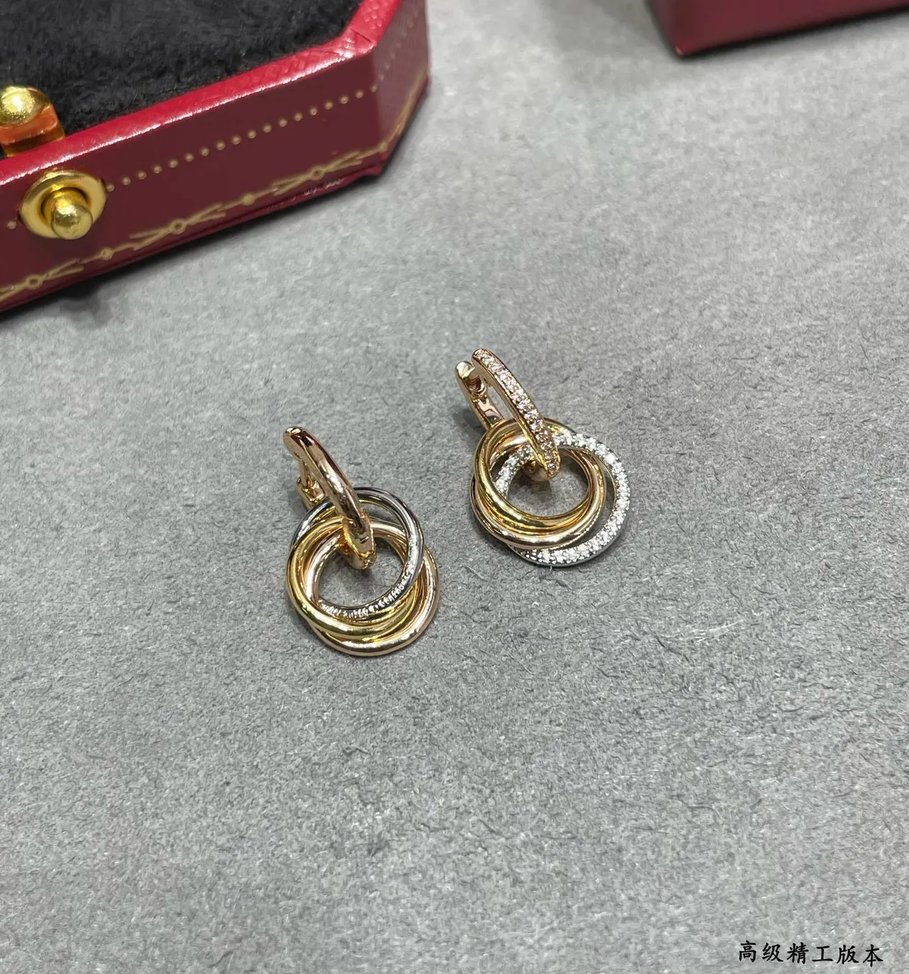 Cartier Trinity Triple Interlocking Hoop Pavé Earrings 5