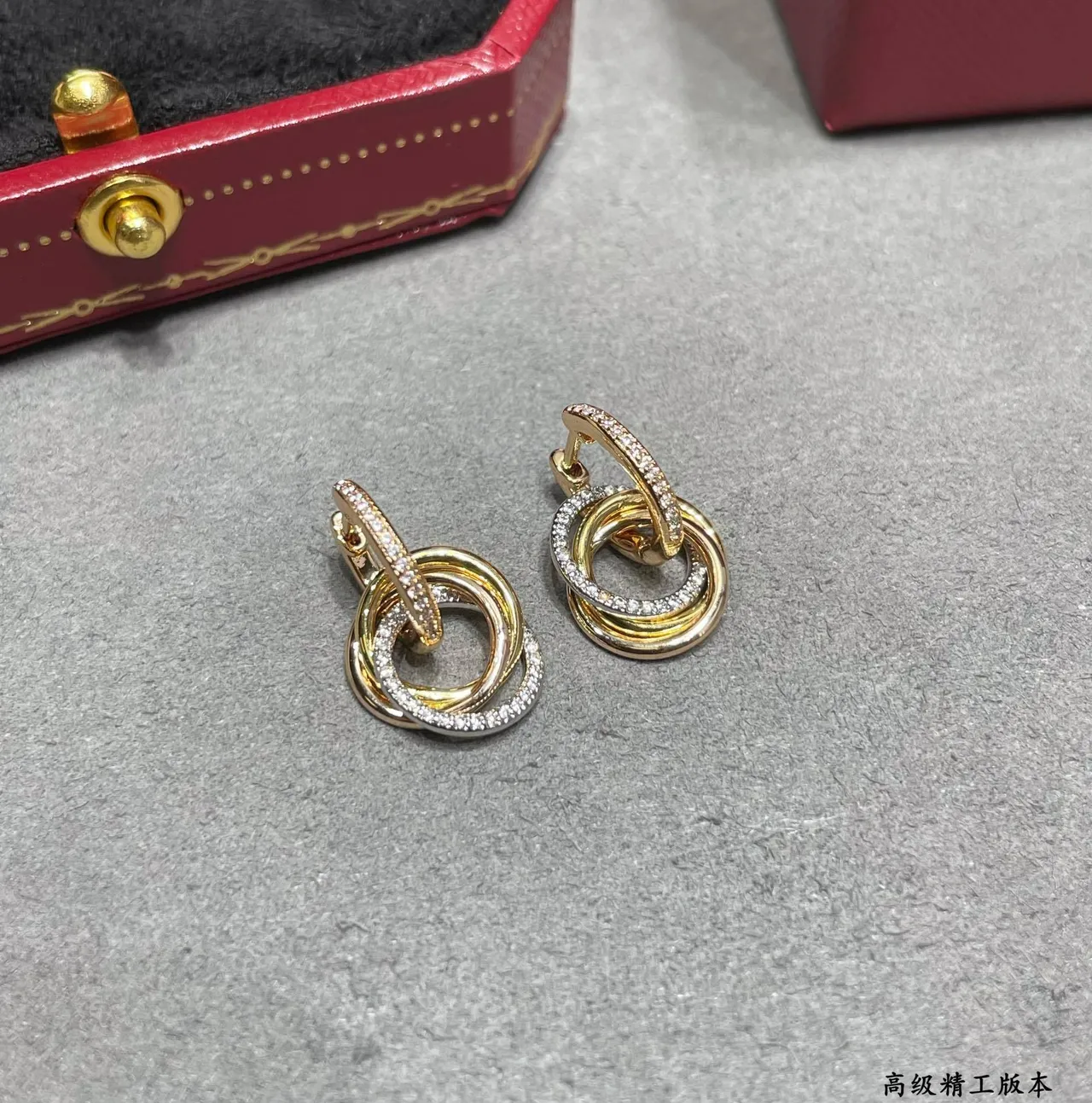 Cartier Trinity Triple Interlocking Hoop Pavé Earrings 6