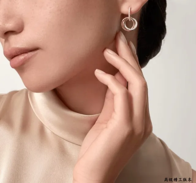 Cartier Trinity Triple Interlocking Hoop Pavé Earrings 9