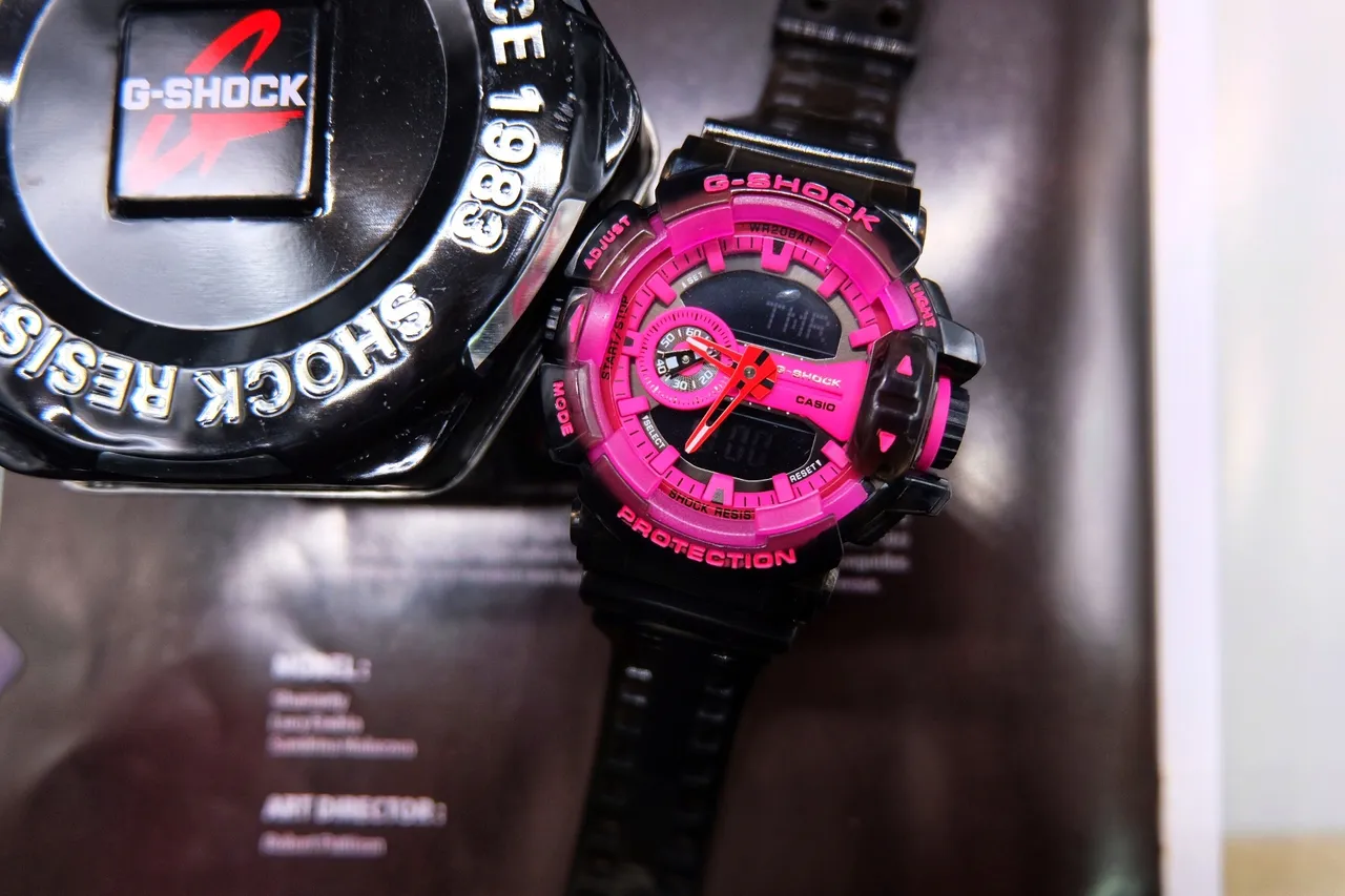 Casio Black Pink Analog-Digital Hybrid Bold Color-Blocked Design Sports Watch 1