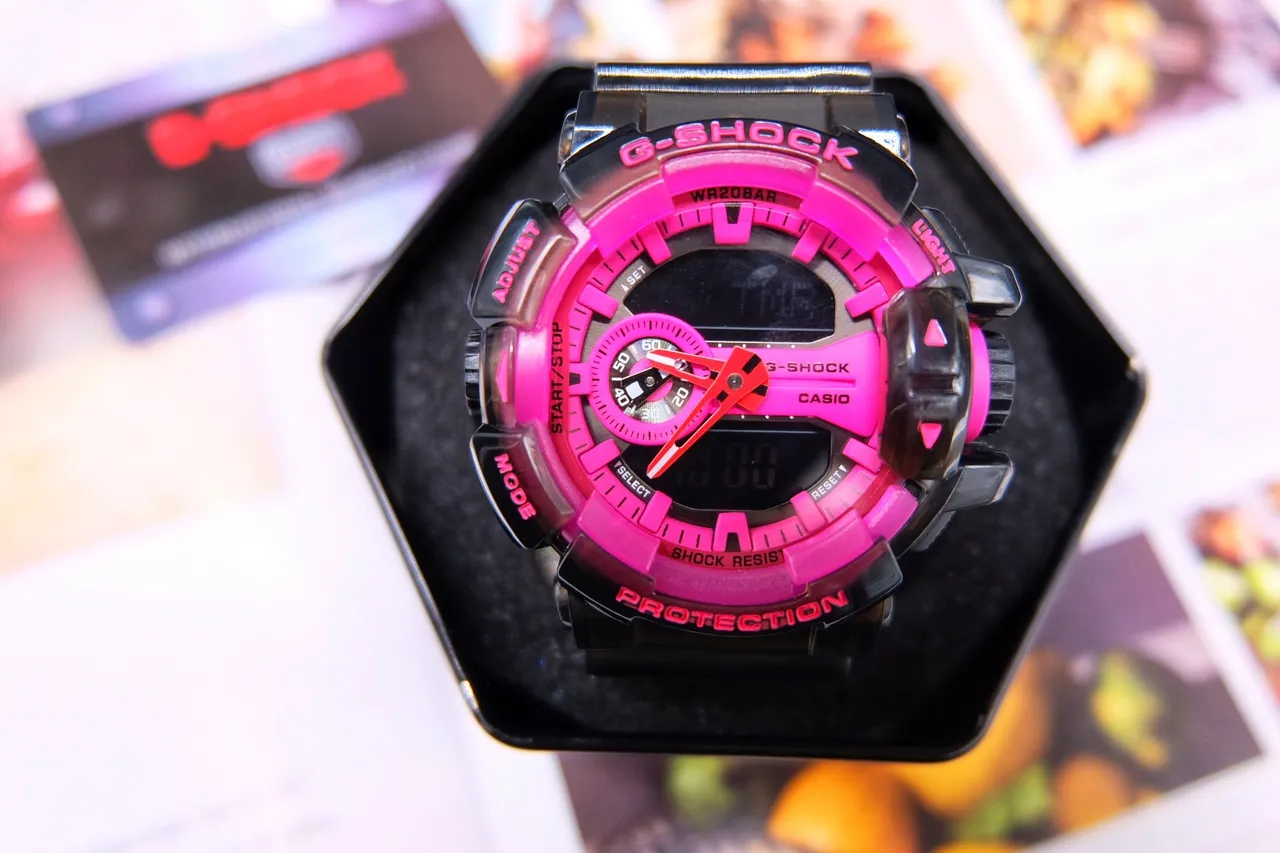 Casio Black Pink Analog-Digital Hybrid Bold Color-Blocked Design Sports Watch 3