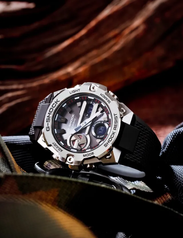 Casio Black Silver Rugged Stainless Steel Case Textured Resin Strap Watch 4