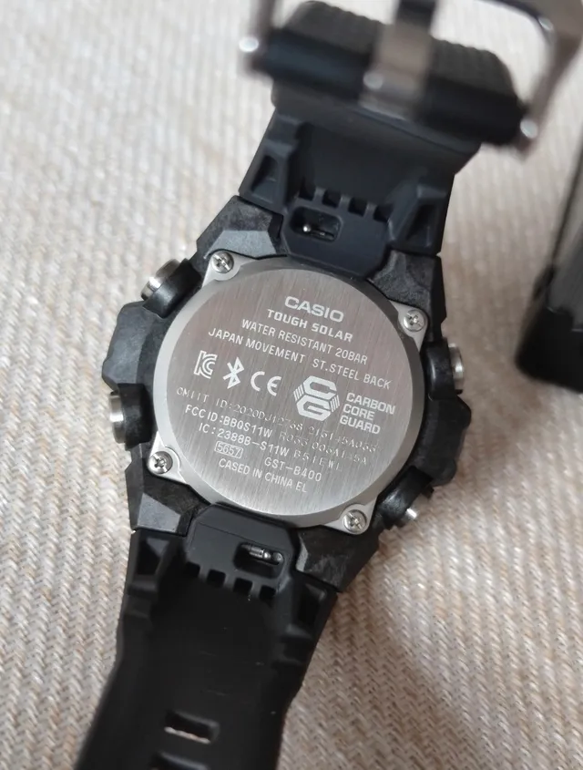 Casio Black Silver Rugged Stainless Steel Case Textured Resin Strap Watch 15