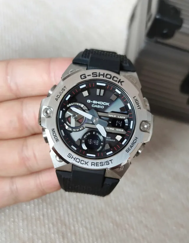 Casio Black Silver Rugged Stainless Steel Case Textured Resin Strap Watch 16