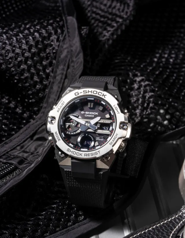 Casio Black Silver Rugged Stainless Steel Case Textured Resin Strap Watch 18