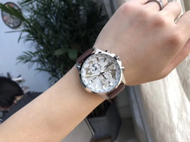 Casio Edifice Chronograph World Time Brown Leather Strap Quartz Watch 3