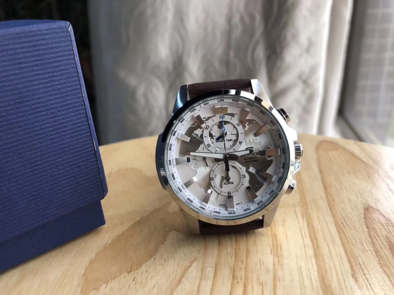 Casio Edifice Chronograph World Time Brown Leather Strap Quartz Watch 8