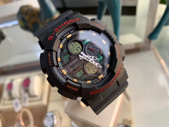 Casio G-Shock GA-100 Preto Vermelho Dourado Relógio Esportivo 6