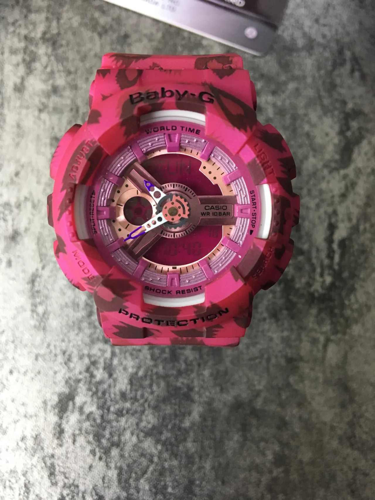 Casio Pink Multicolor Camouflage-Patterned Resin Case Analog-Digital Hybrid Dial Watch 1