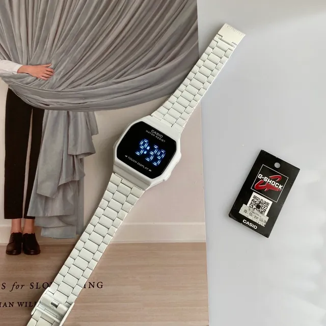 Casio White Blue Rectangular Digital Face Touch-Sensitive Display Watch 5