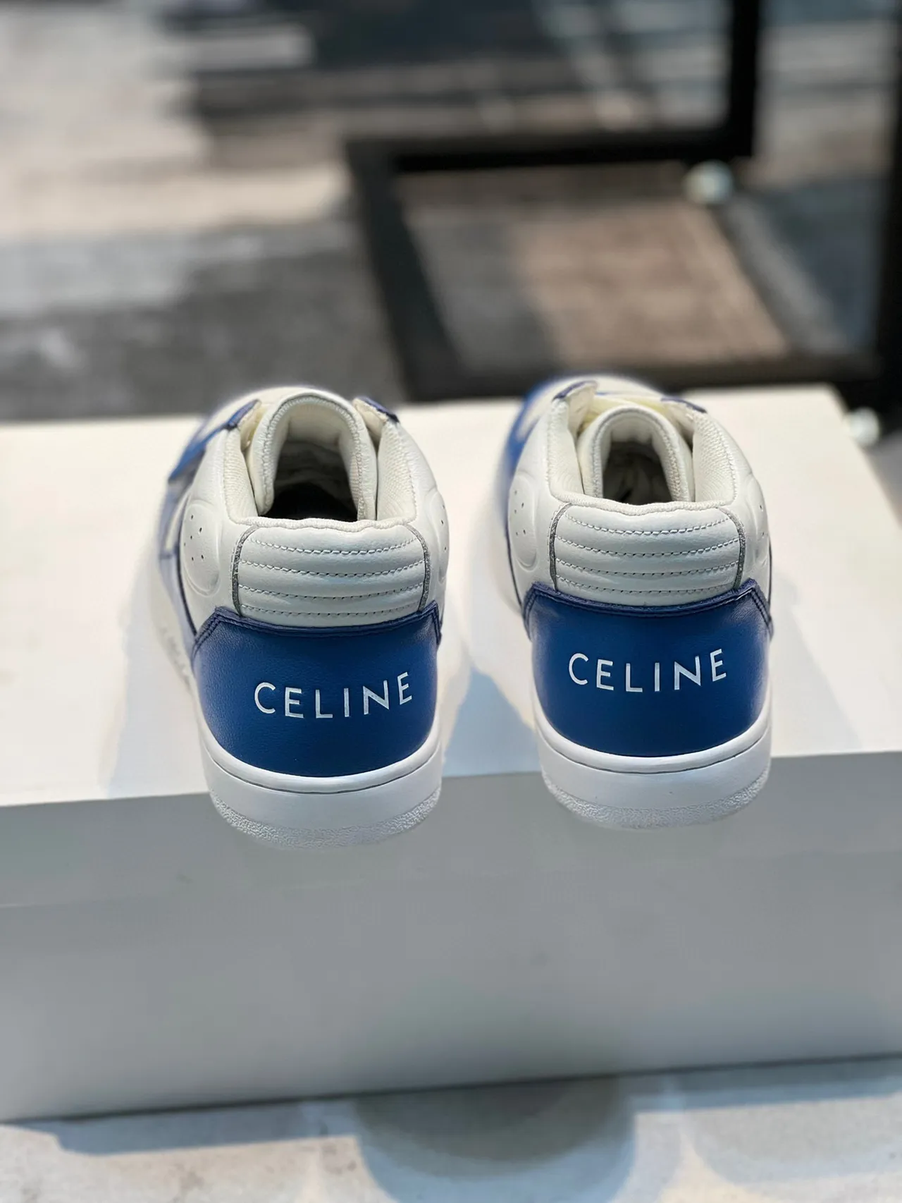 Celine CT-01 Chaussures lifestyle en cuir bleu et blanc à lacets 2