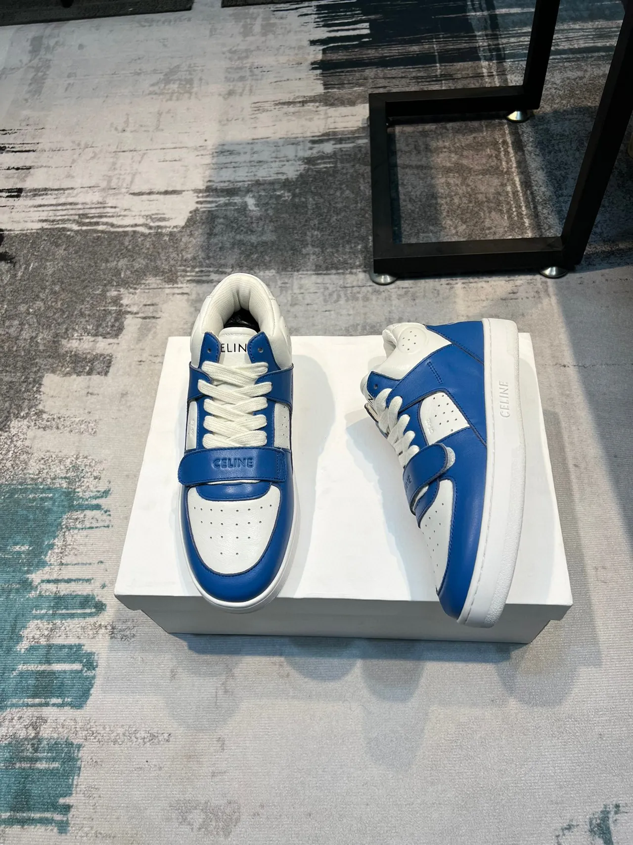 Celine CT-01 Chaussures lifestyle en cuir bleu et blanc à lacets 4