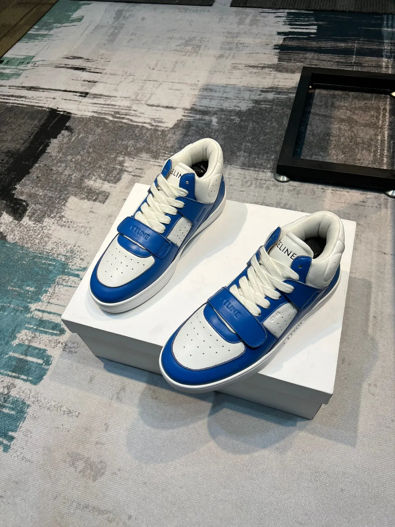 Celine CT-01 Chaussures lifestyle en cuir bleu et blanc à lacets 5