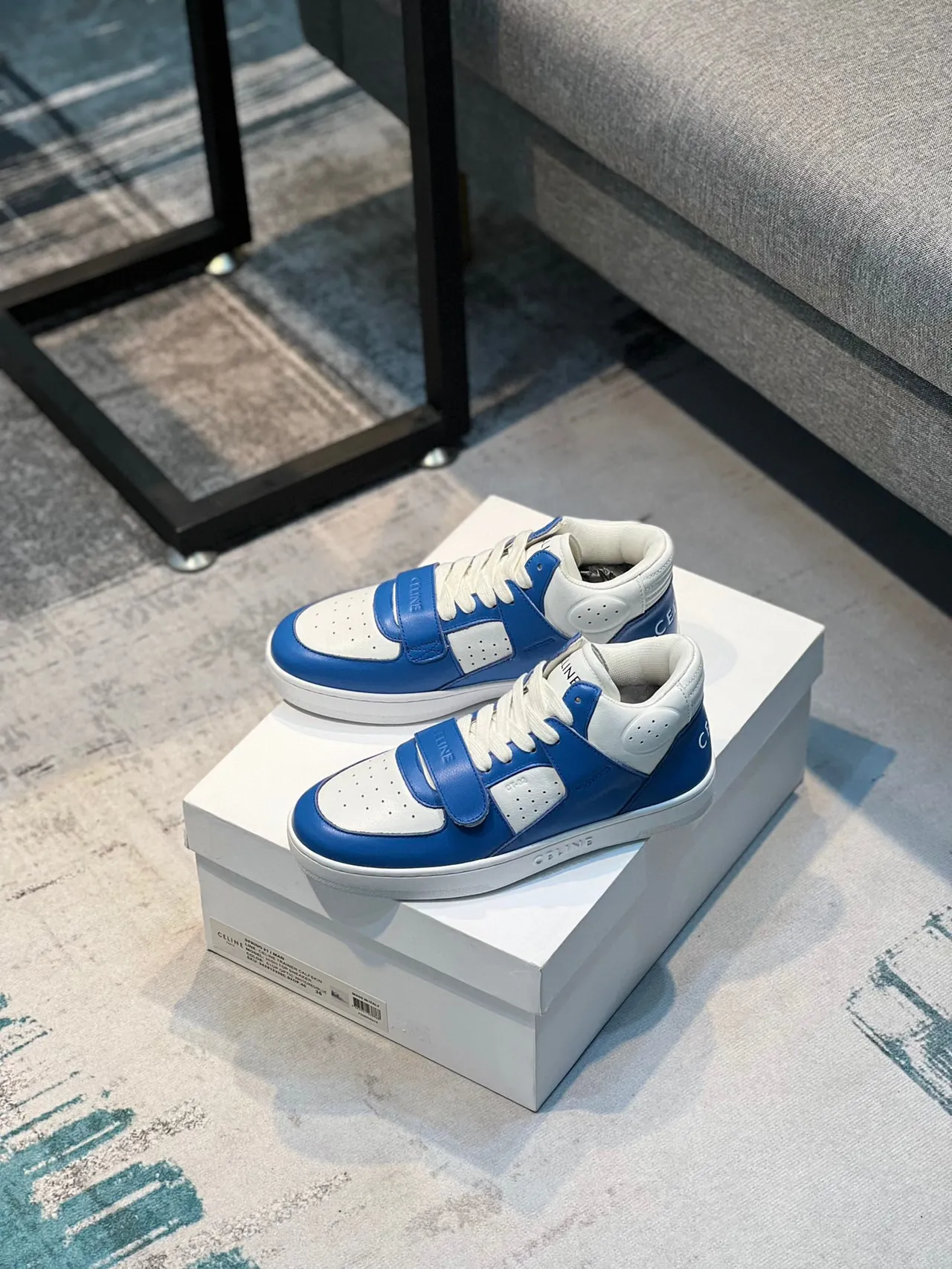 Celine CT-01 Chaussures lifestyle en cuir bleu et blanc à lacets 7