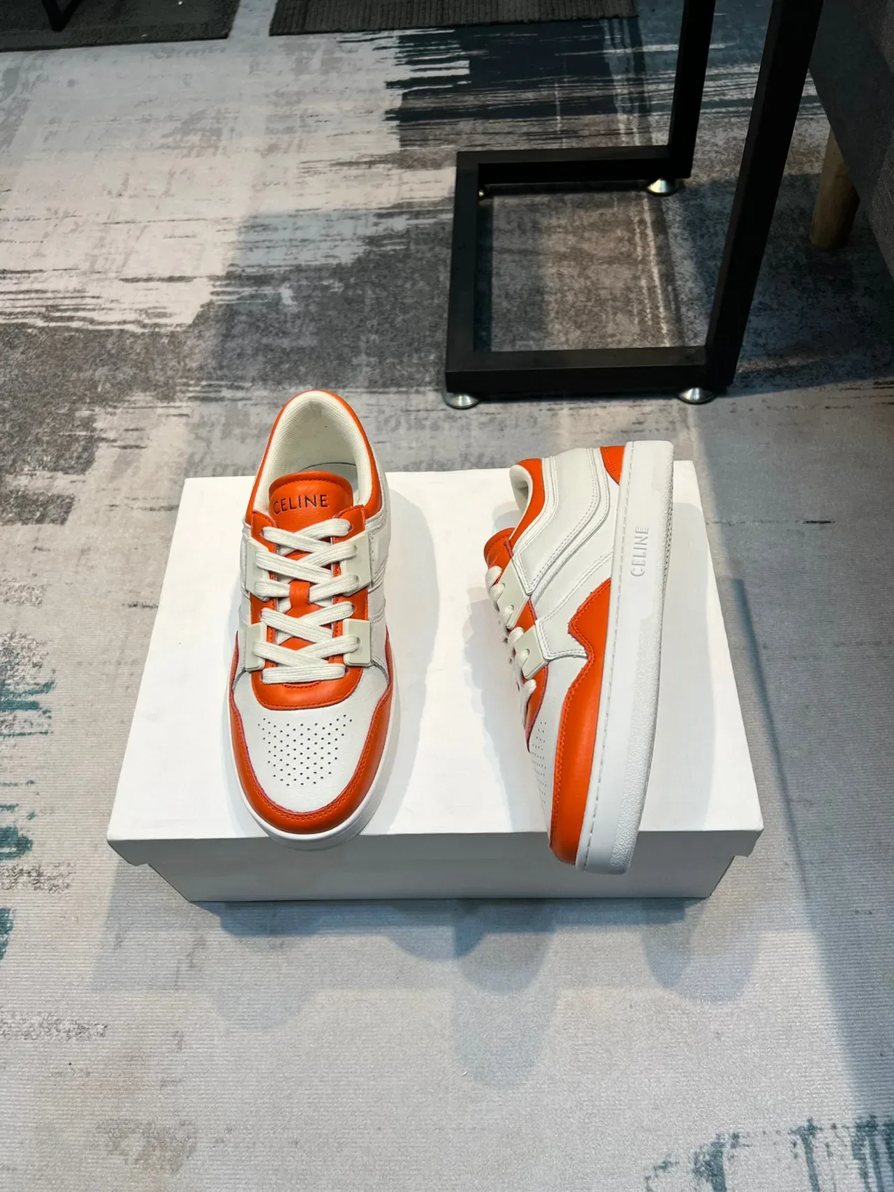 Celine CT-01 White and Orange Panelled Lifestyle Sneakers 4