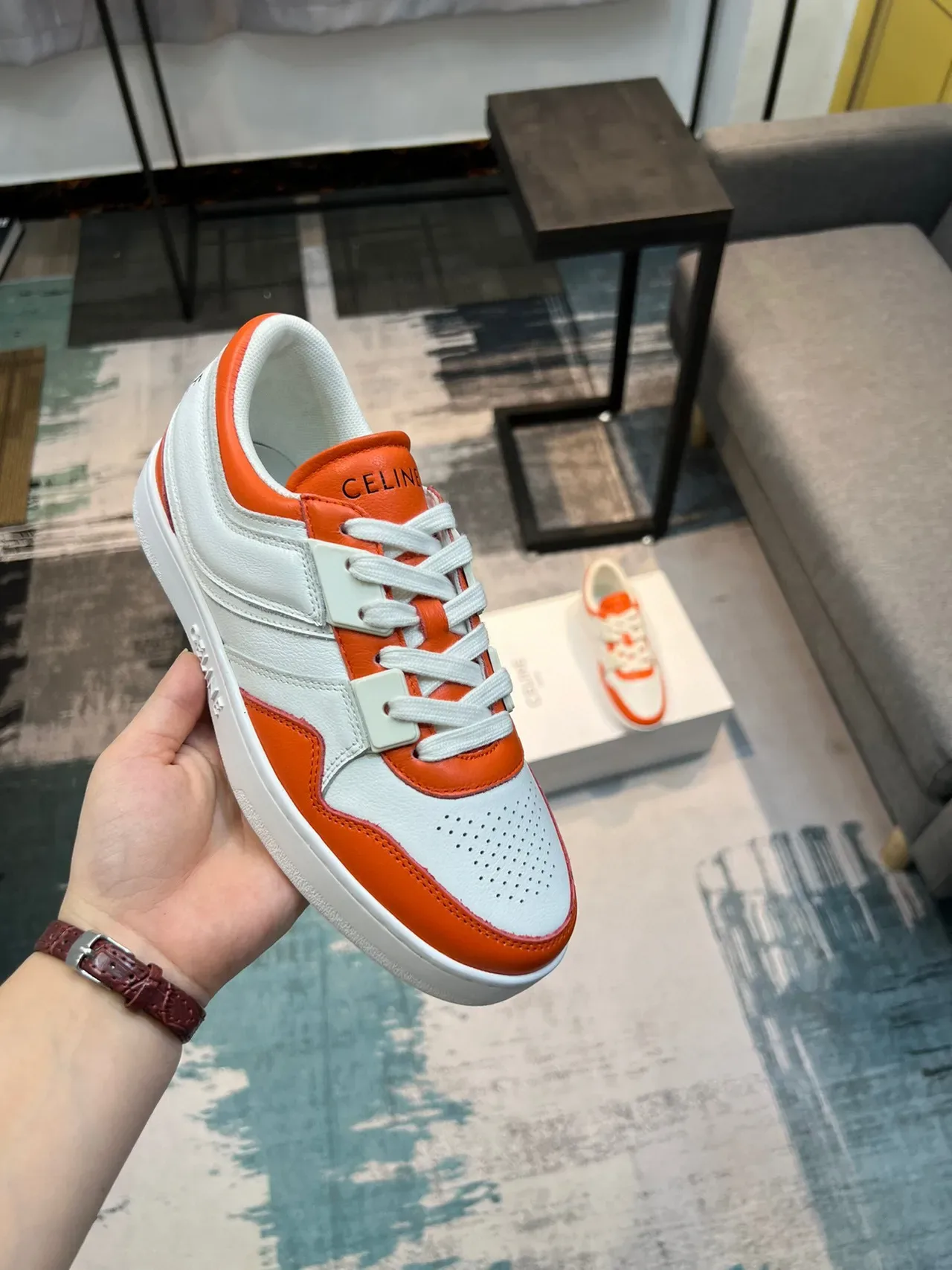 Celine CT-01 White and Orange Panelled Lifestyle Sneakers 5