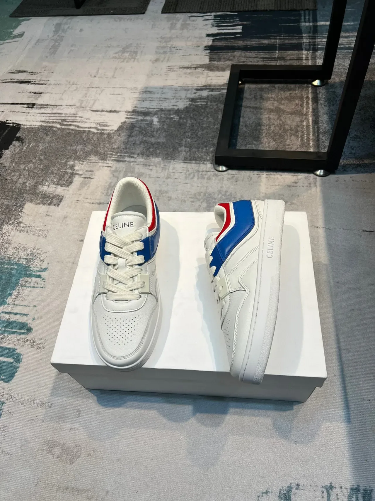 Celine CT-01 White Blue Red Leather Lifestyle Sneakers 4