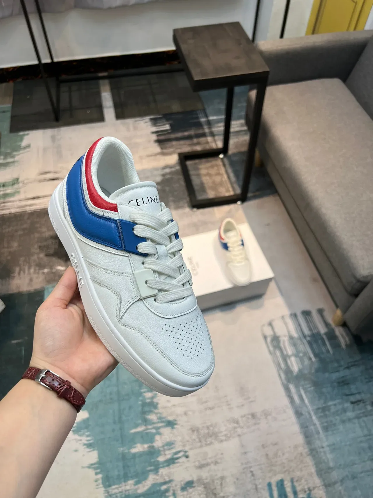 Celine CT-01 White Blue Red Leather Lifestyle Sneakers 5
