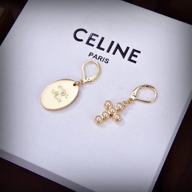 Celine Gold-Tone Oval Monogram and Pearl Cross Earrings 2