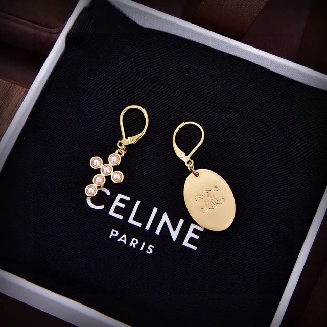 Celine Gold-Tone Oval Monogram and Pearl Cross Earrings 3