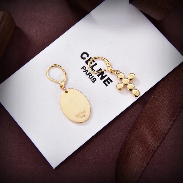 Celine Gold-Tone Oval Monogram and Pearl Cross Earrings 5