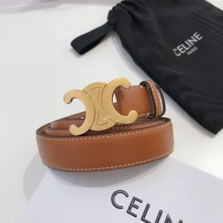 Celine Triomphe ceinture en cuir lisse marron doré avec boucle C interverrouillée couleur tan