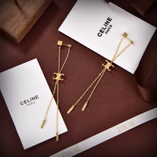 Celine Triomphe Gold-Tone Chain Logo Earrings